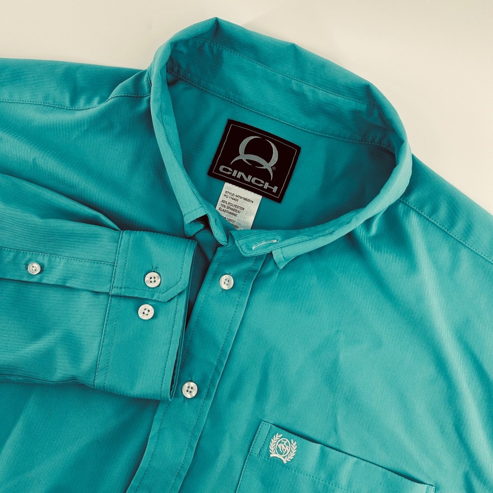 Cinch Button Down Shirt Mens XL Teal MTW1862014 Long Sleeve Western Arena Flex